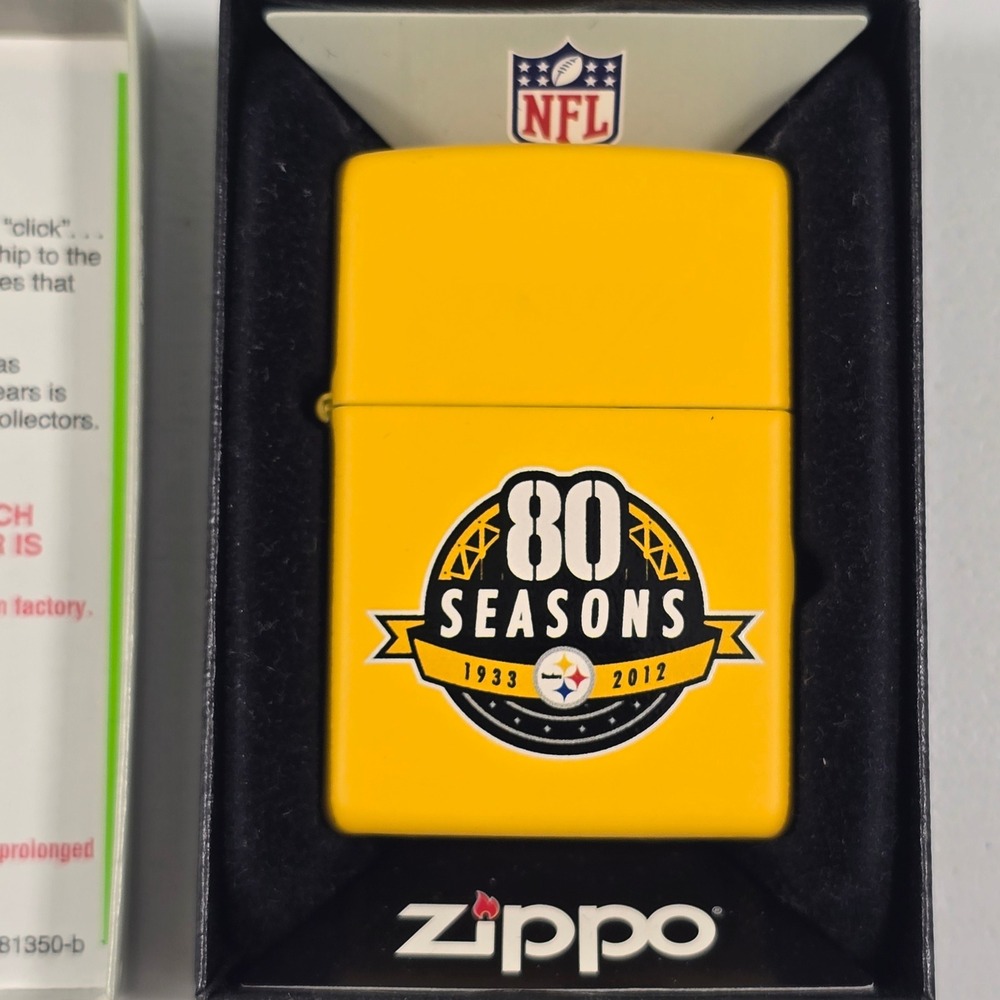 Zippo Lighter Pittsburgh Steelers 80 Seasons 1933-2012 NFL Yellow Matte New Box